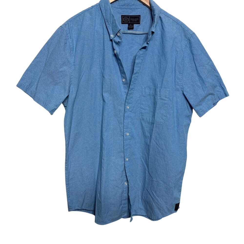Men's Blue Short‎ Sleeve Button Down Shirt Cotton Casual Summer Essential XL